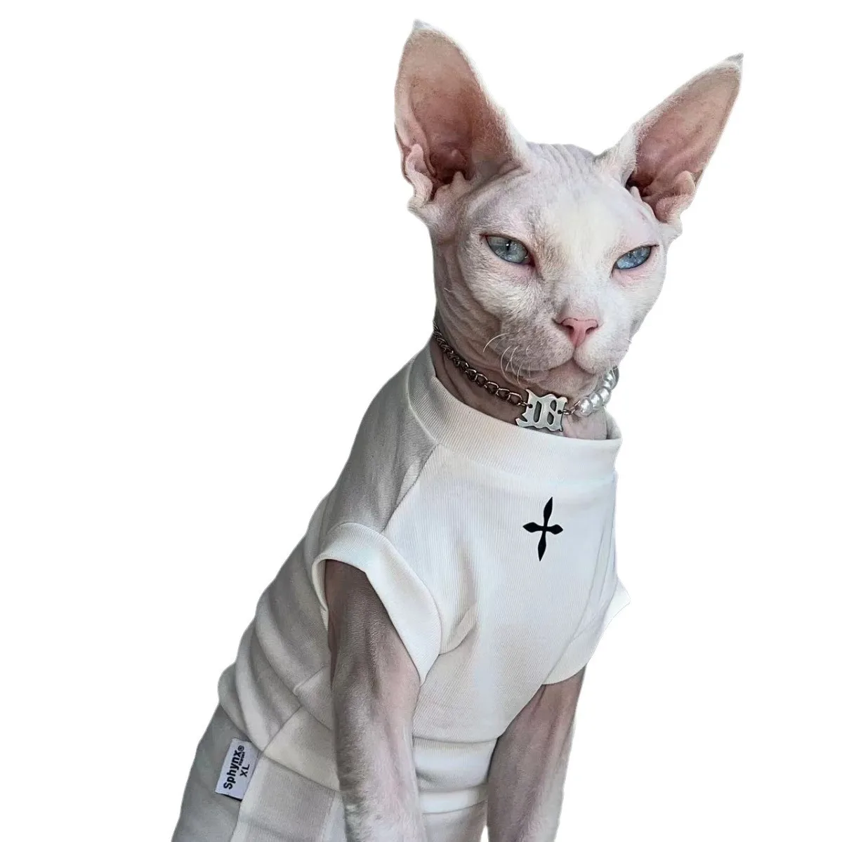 Fashion Cotton Vest for Sphynx Cat Clothes Black White Shirt Short Sleeves for Kittens Soft Coat for Devon Rex Costume in Summer