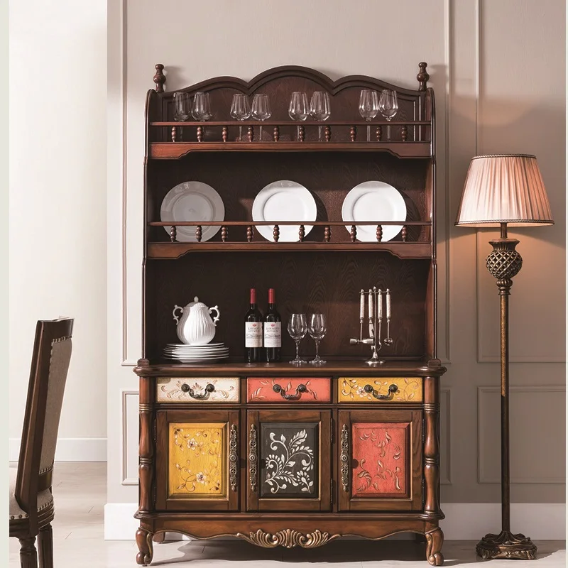 Solid Wood Wine Cabinet Living Room Multi-Functional Partition Kitchen Painted Dining Side Double-Layer Tea All-in-One Cabinet