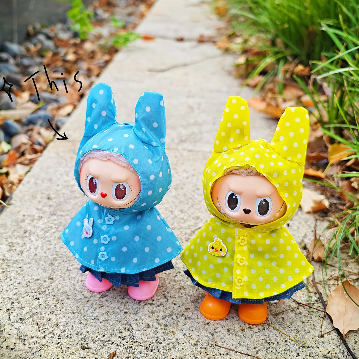 Cute Rainbow Raincoat 3.0 Labubu Accessories Doll Clothes Wave Point Animal Raincoat Doll Outfit - Image 6