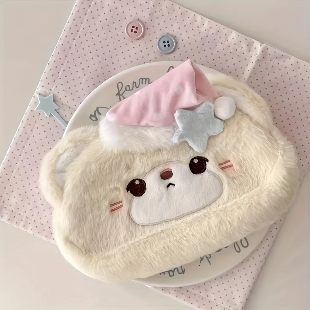 Bear Plush Pencil Case Wearing A Nightcap Large-capacity Stationary Organizer Kawaii Storage Bag Pen Holder Storage Organizer
