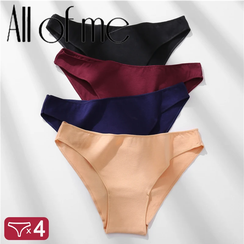 4개 세트 코튼 하이컷 브리프 로우 웨이스트 란제리 여성용 얇고 편안한 섹시한 속옷 부드러운 신축성 기본 팬티 M-XXL