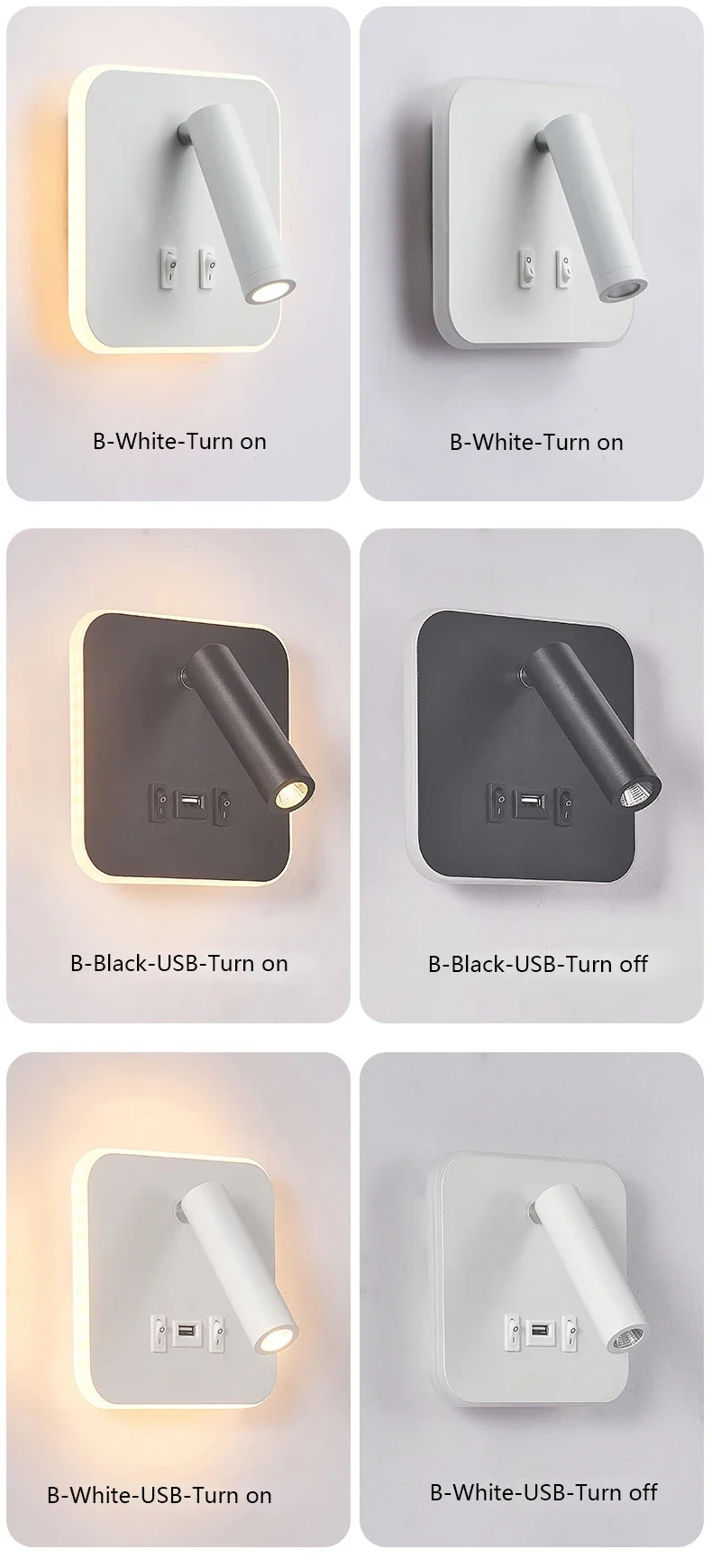 Modern Minimalist Led Wall Lamp USB Charging Indoor Bedroom Lamp Hotel Bedside Reading Lamp Wall Lights Sconce Switch AC 90~240V
