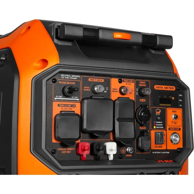 【Meilleure vente】 Générateur inverseur silencieux à double carburant 6800 W, prêt pour RV, démarrage électrique, chien de garde CO, arrêt du carburant