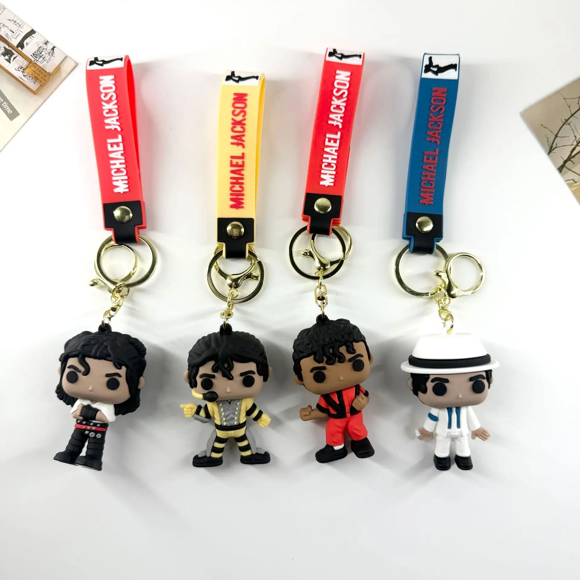 4 Designs Michael Jackson Music Idol Keychain, Mini Doll Figure Key Chain, Portable Bag Pendant Collectible Accessory Gift