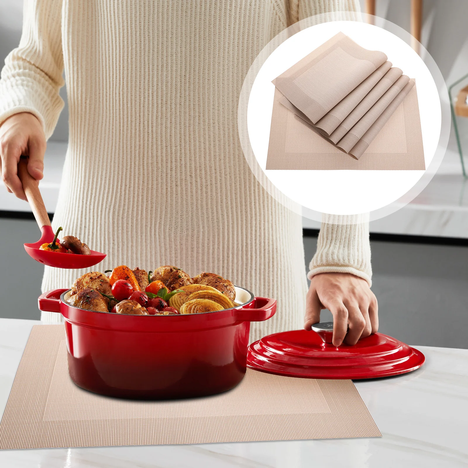 6Pcs Outdoor Placemat Heat Insulation Rectangular Woven Washable Table Mats Non-Slip Heat Resistant for Dining Table