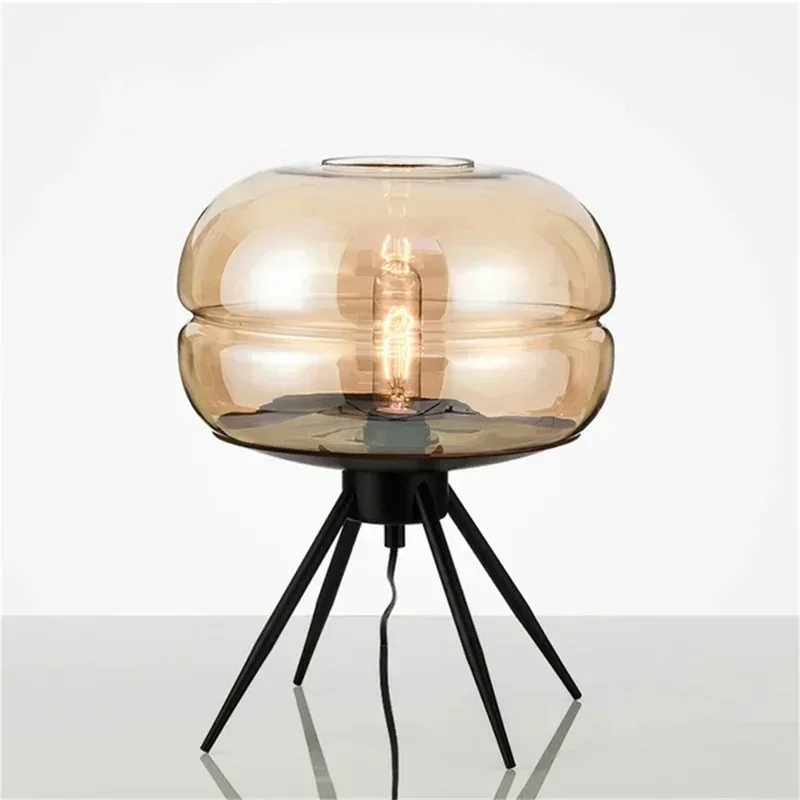Modern Simple Glass Table Lamps Nordic Bedroom Bedside Light Glass Shade Lamp Iron Bracket Reading Desk Lamp Lighting