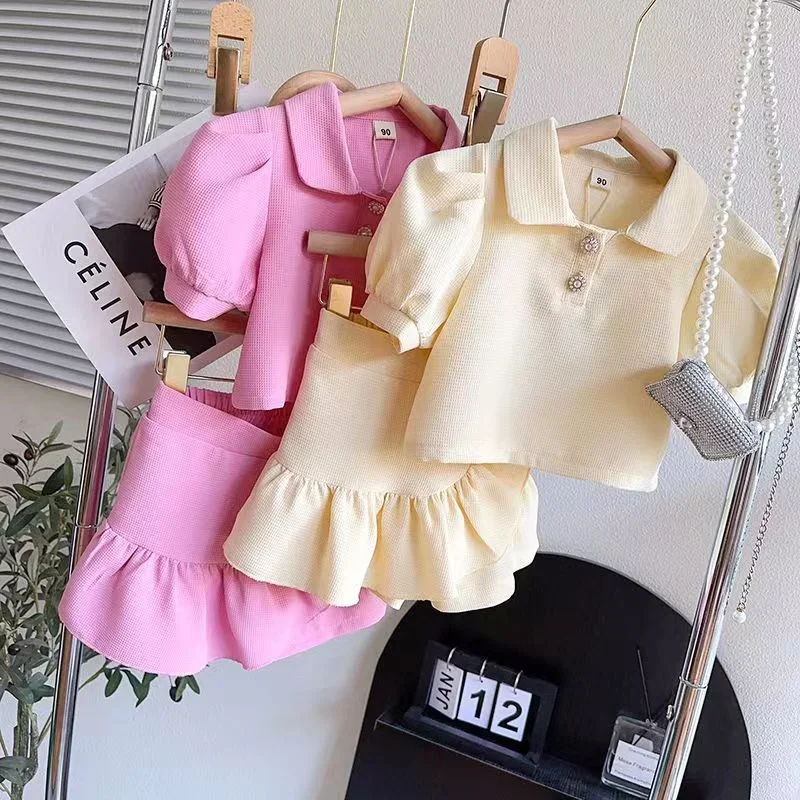 

Kids Fashion Short Sleeves Tops+ Skirt 2Pcs Girl Sets New Teenager Casual Outfits Children Trends Clothes Suits Summer 2024