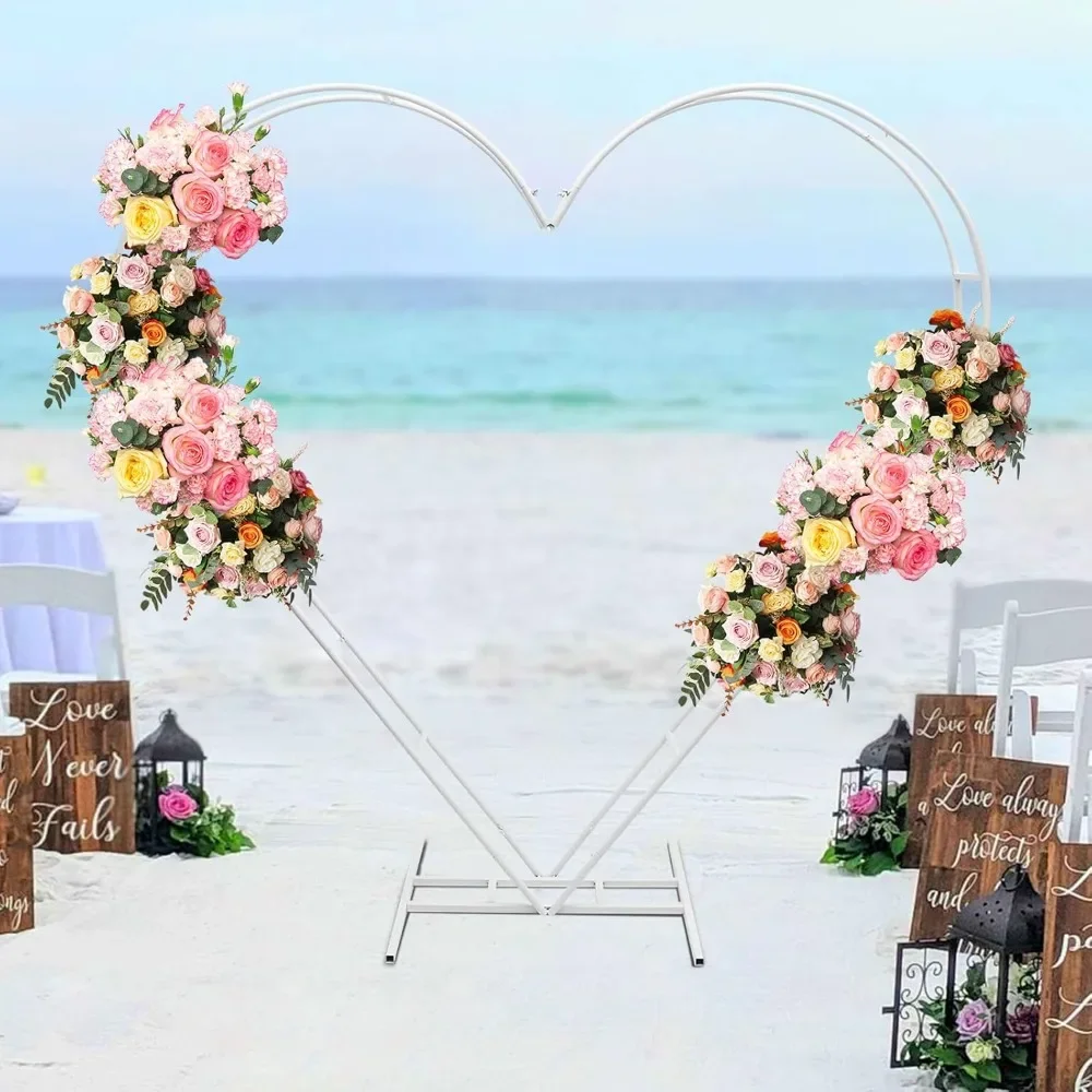 Pano de fundo de arco de metal de casamento em forma de coração branco de 6,7 pés, suporte de balão de flor de ferro para festa de aniversário de casamento, formatura