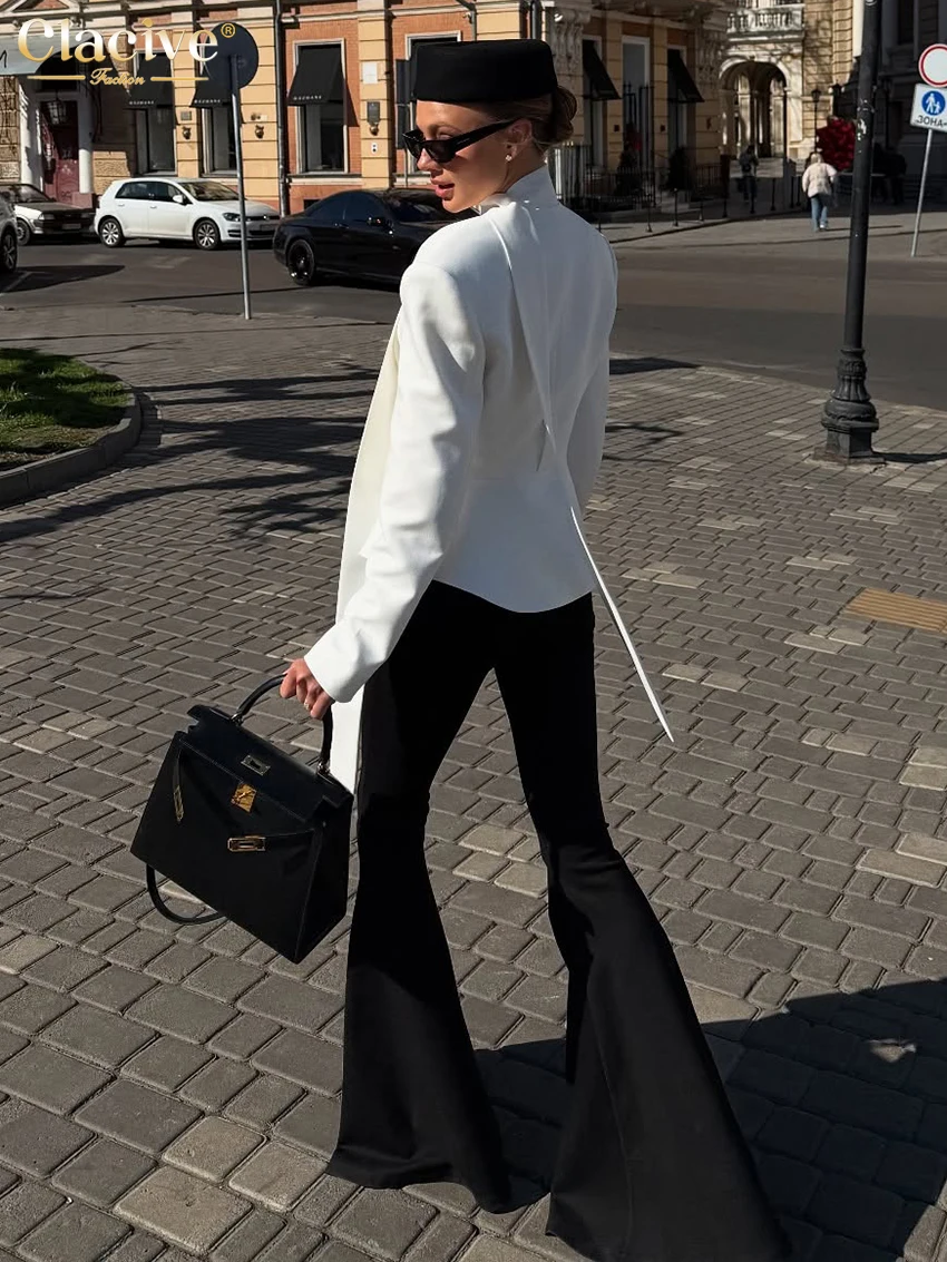 Clacive Fashion Slim White Women's Shirt 2025 Bodycon V-Neck Long Sleeve Shirts Elegant Classic Solid Office Laddy Top Female