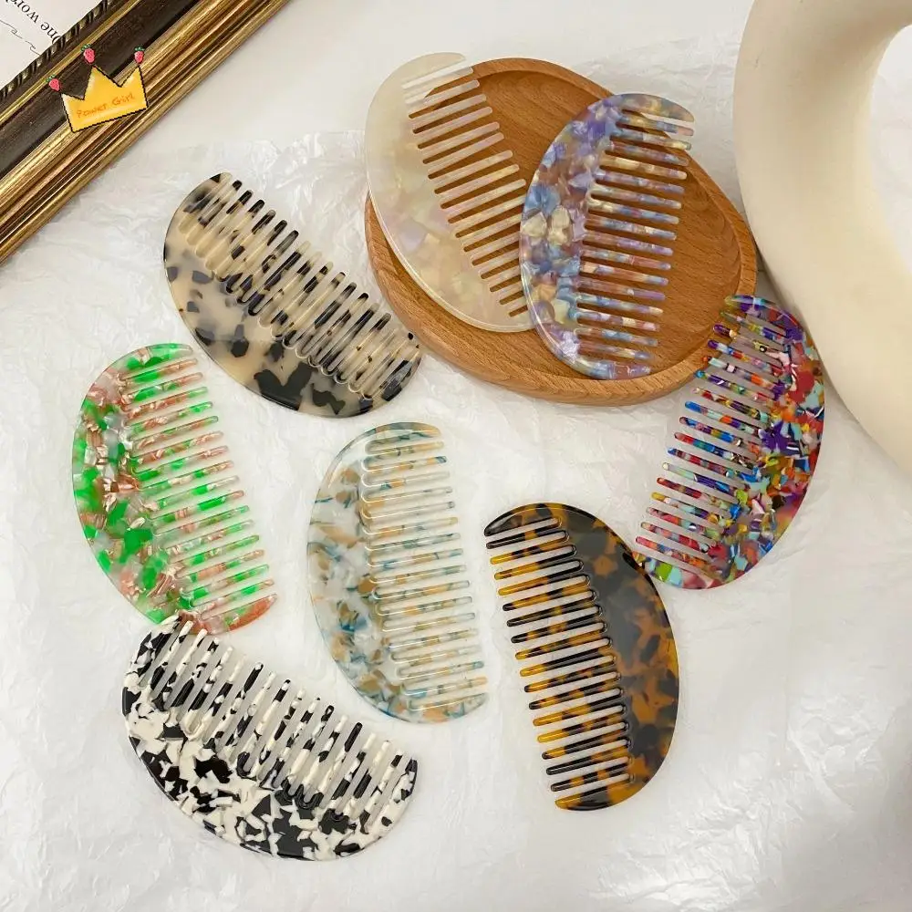 Korean Colorful Semicircular Comb Wide-tooth Anti-static Hairdressing Comb No Snags Smooth Acetate Hair Comb Travel Accessories