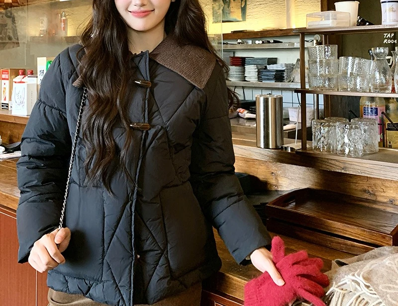 الخريف والشتاء أزياء القرن زر أسفل القطن المرأة قصيرة محبوك طوق سستة #4