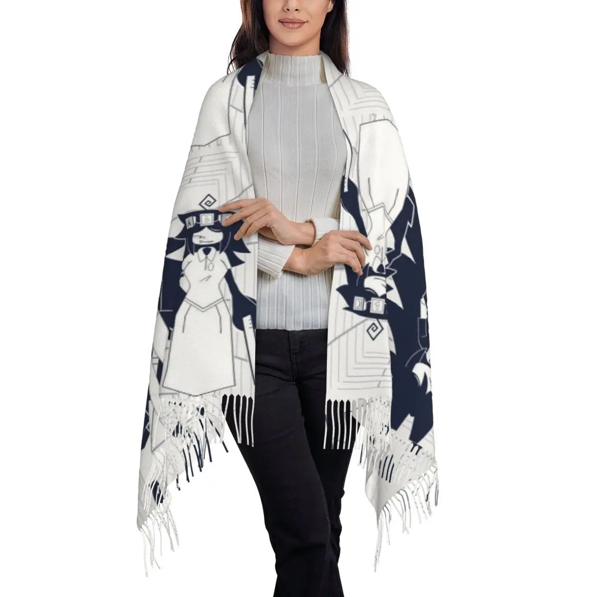 FPE Miss Circle Doodle Cartoon Game Scarf Tassel Scarves for Women Soft Warm Shawls and Wraps Large Fall Winter Shawl Wrap