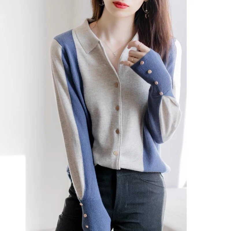 

2023 Autumn Winter Elegant Fashion Harajuku Knitted Cardigan Women Loose Casual Long Sleeve Tops Lady New Patchwork Y2K Sweaters