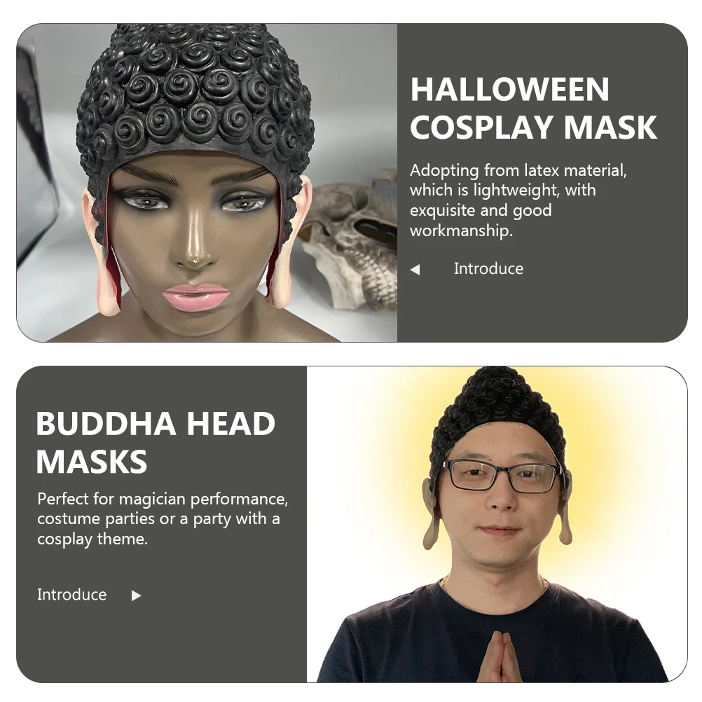

Easy Wear Buddha Costume Mask for Halloween Cosplay Party Masquerade Carnival Dress Up Face Cover Role Play Accessory