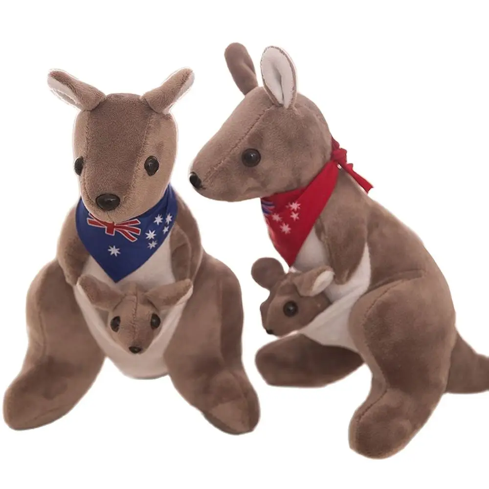 

28CM Australian Kangaroo Plush Toy Kangaroo Mother With Baby Australian Flag Scarf Cute Doll To Send Children's Birthday Gift