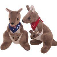 28CM Australian Kangaroo Plush Toy Kangaroo Mother With Baby Australian Flag Scarf Cute Doll To Send Children's Birthday Gift