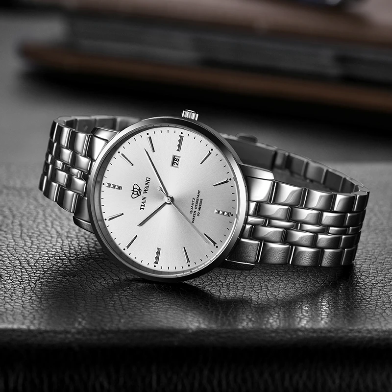 TIAN WANG Men\'s Watches For Men Business Steel Band Quartz Wristwatches Canghai Series 39mm Male Fashion Casual Calendar Clock