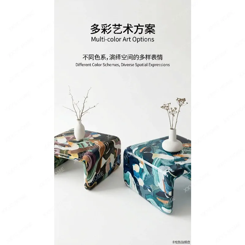 LLHand-painted modern minimalist living room art, square home high-end creative coffee table
