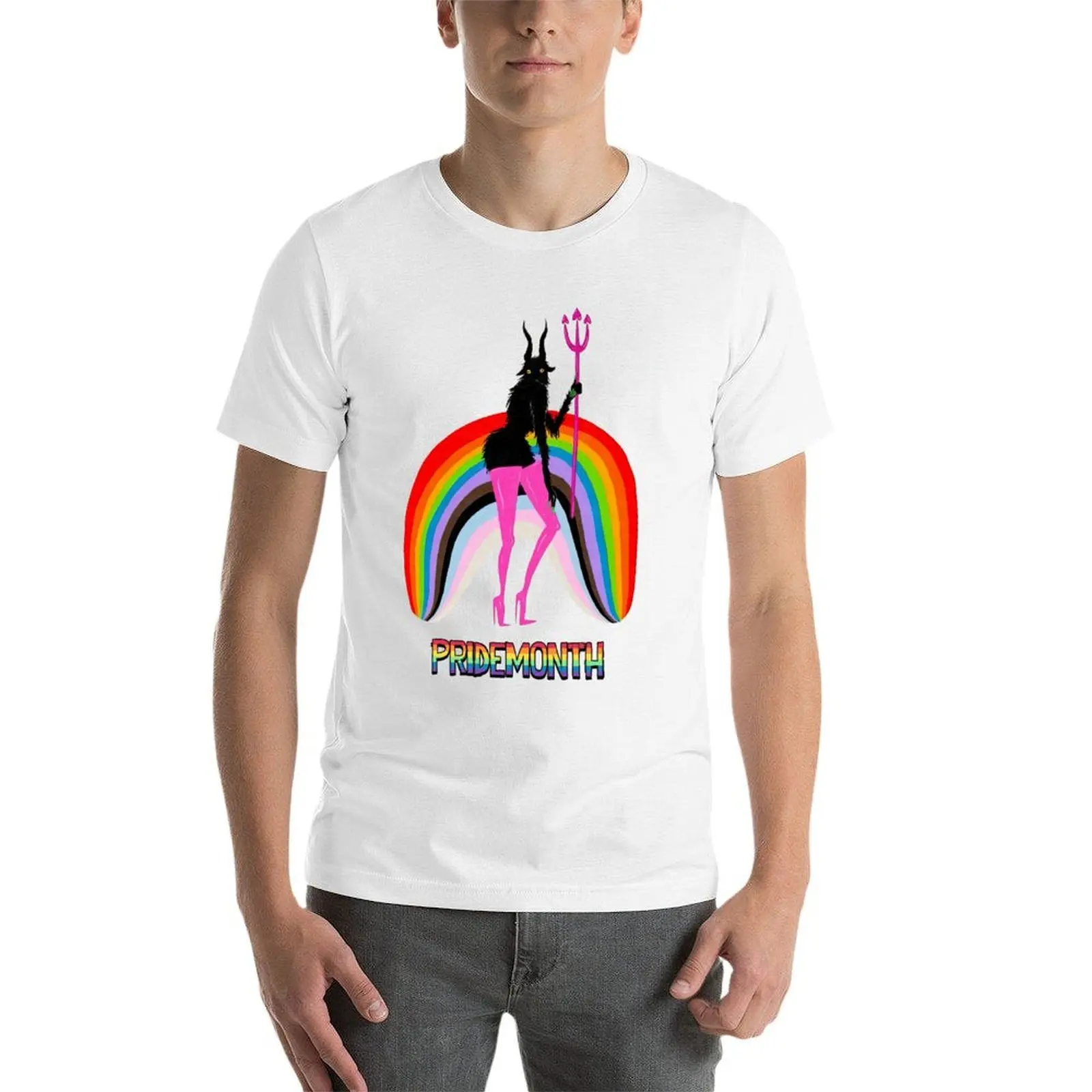 Pridemonth شيطان قوس قزح كول فخر شهر تي شيرت رجل تي شيرت القطن تي شيرت مصمم القطن التي شيرت 100% تي شيرت