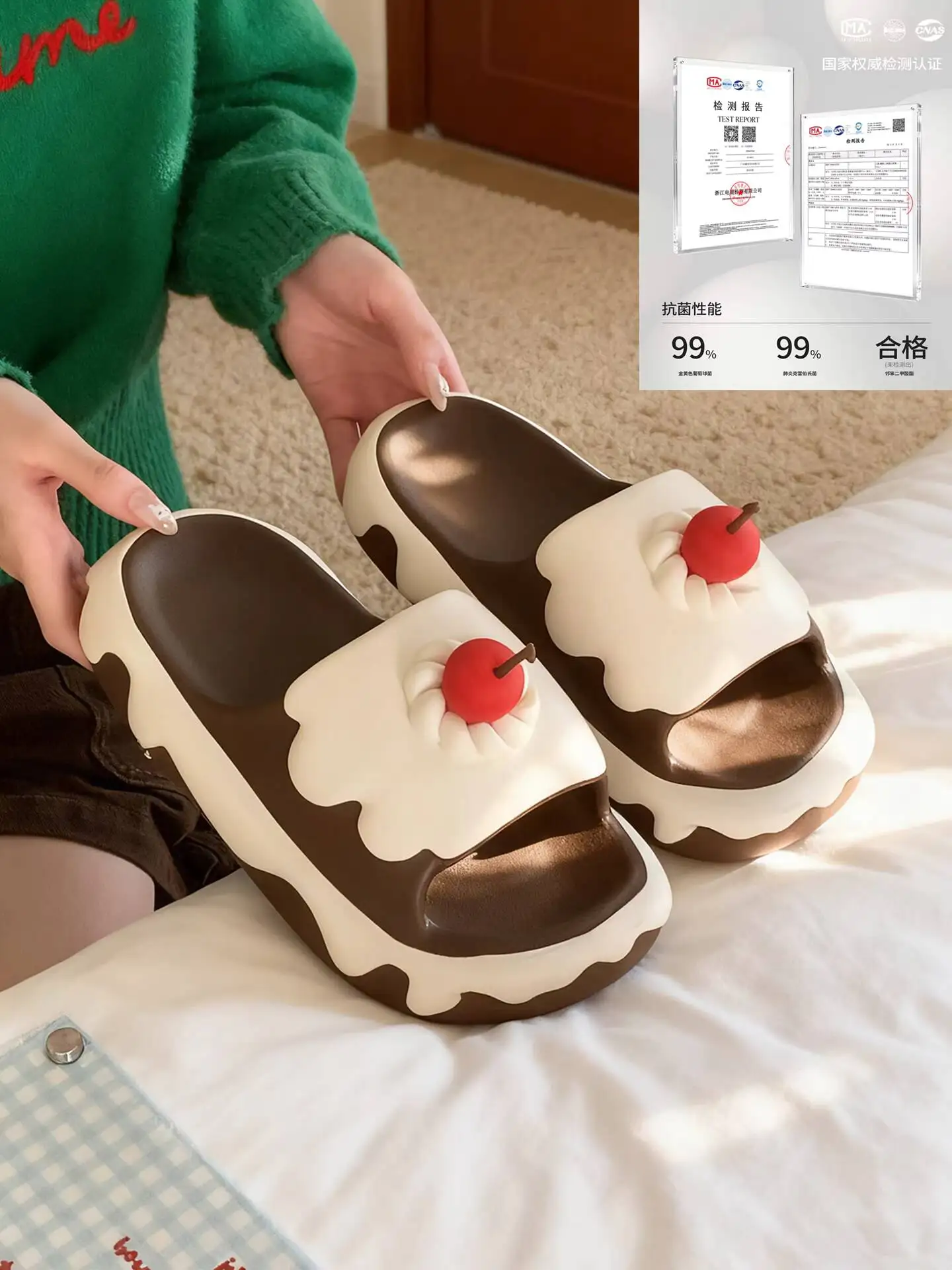 

Women's Summer Slippers 2026 Spring Cute Slides Cherry Cream Cake Design Sweet Girly EVA Non Slip Slippers For Home Outdoor