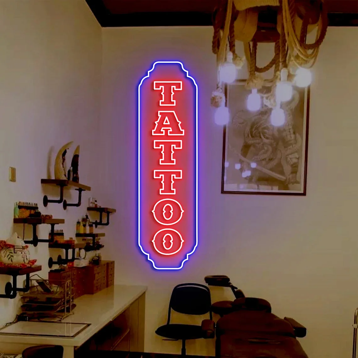 Tattoo Neon Sign, Custom Tattoo Studio Signs, Vertical Tattoo Sign, Ink Studio Neon Light, Tattoo Artist Room Wall Decor