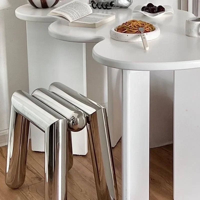 Modern Stainless Steel Ottoman Stool Home Living Room Furniture for Home Office Hotel Apartment Bathroom Use