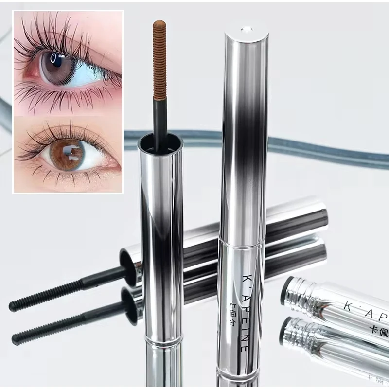 Mascara sottile con tubo d'acciaio piccolo e arricciatura, trucco per occhi impermeabile e a prova di sbavature, mascara marrone nero lungo e naturale a lunga durata