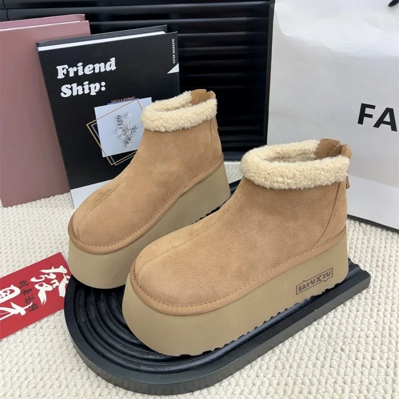 2024 New Thick-soled Women's Winter Back Zipper Flat-heeled Ankle Boots Casual Warm Solid Color Versatile Snow Cotton Boots