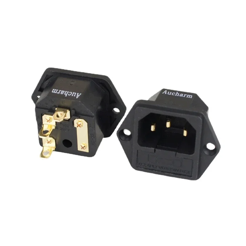 

Aucharm Gold Plated Copper C13 IEC Socket with Fuse Seat HiFi Audio Power Adapter