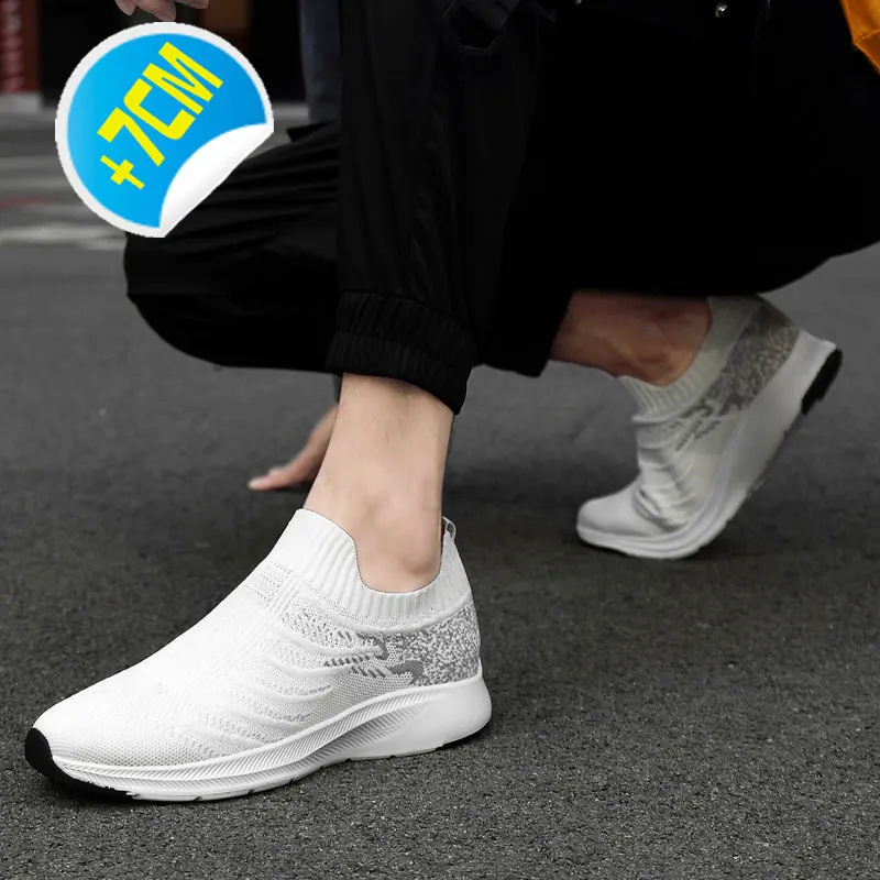 tennis Lift Man Sneakers Summer Elevator Shoes Height Increase Shoes for Men Mesh Light Breathable 7CM Slip-on Casual