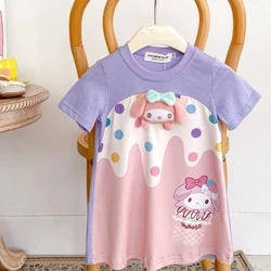 Summer Baby Girl Dresses Short Sleeve Toddler Dress Cute Kuromi Print Kids Vestidos Cartoon Newborn Dresses Clothing 0-7 Years