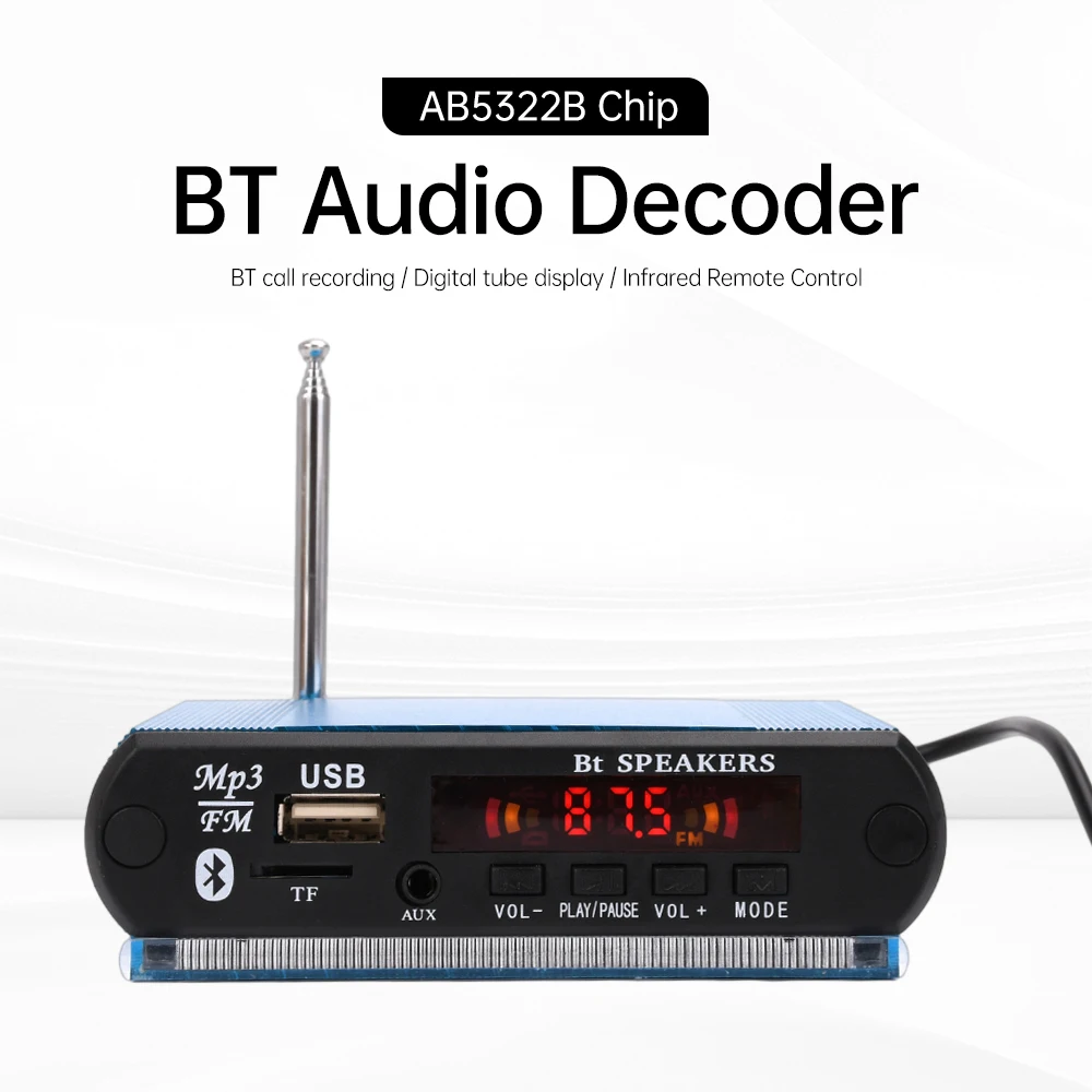 Papan dekoder Audio DC12V, modul Bluetooth dekoder Stereo mobil dengan bicara dan Rekam pemutar MP3 Radio FM untuk modifikasi mobil