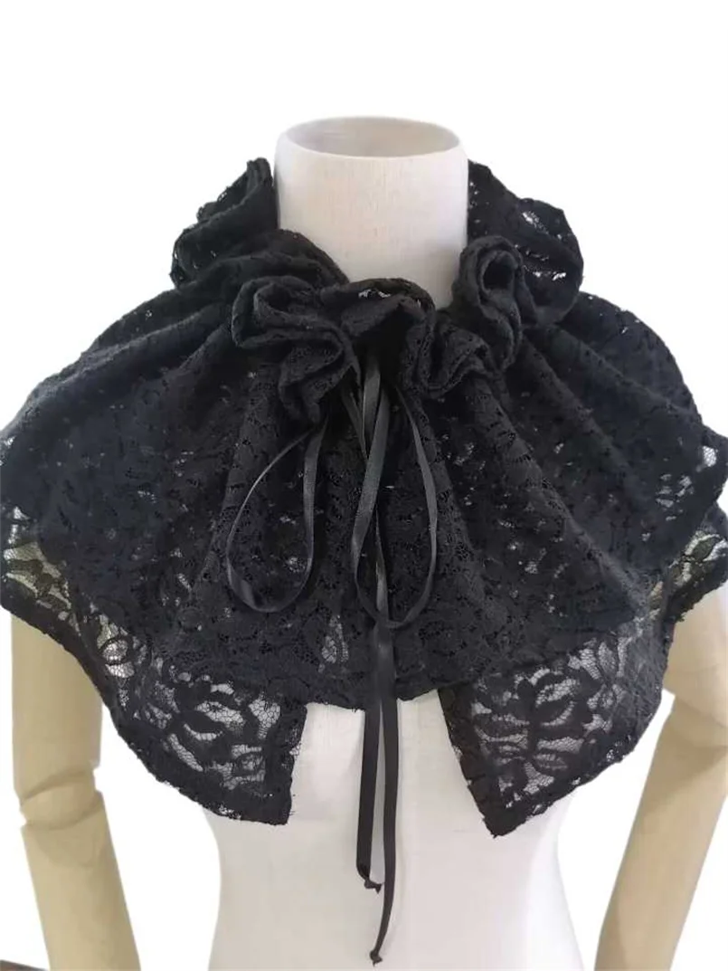 Black Women Vintage Shawl Lolita Capes Lace Evening Cape Party Wrap Poncho Female Hollow showl