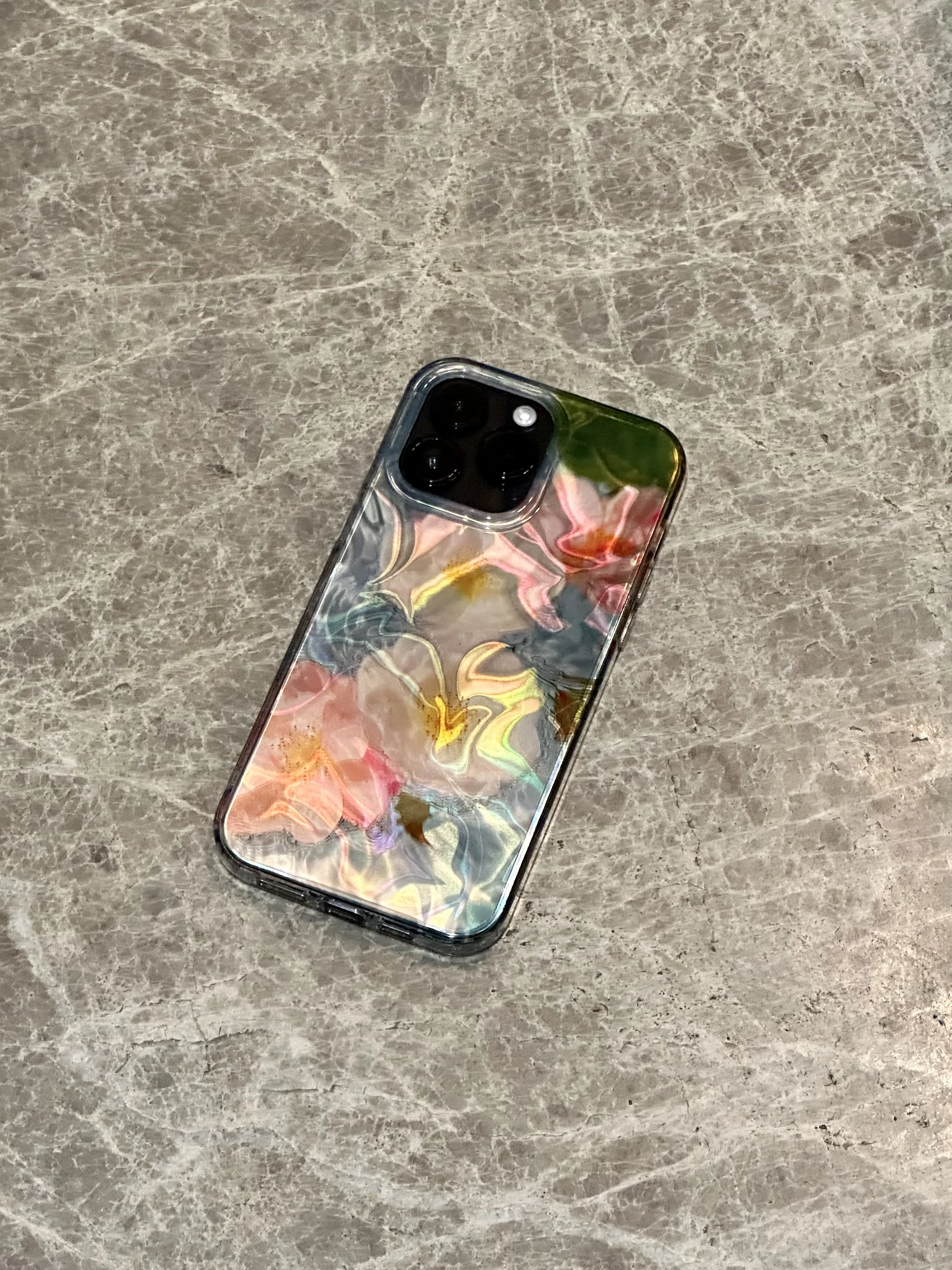 Illusory Color Dazzling Laser Water Ripple Pink White Flower Floral Cover Case For iPhone 16 15 14 13 12 Pro Max Shockproof Case