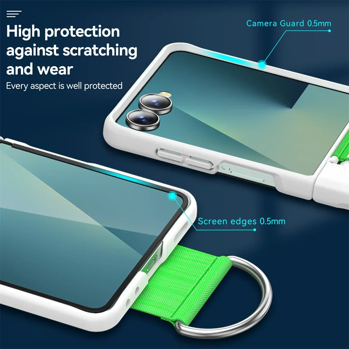 Flip8 Luxuriöse Matte PC-Handyhülle für Samsung Galaxy Z Flip 5 6 7 8 mit Handschlaufe, Ringhalter und Handkette – Detail 16