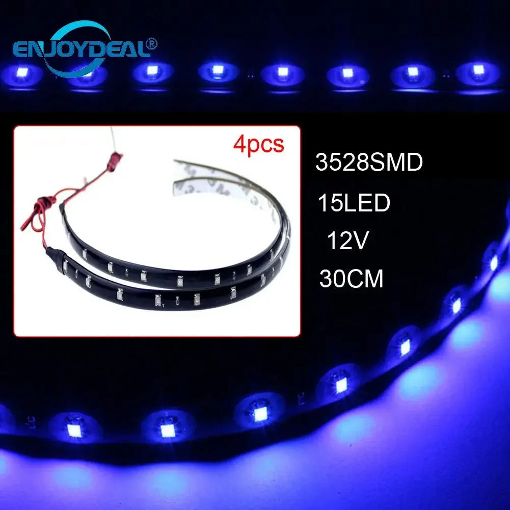 5 Màu Sắc Chống Thấm Nước 4 15LED 12V 30Cm 3528 SMD Xe Hơi Tự Động Linh Hoạt Dải Đèn Trong Nhà Đa Năng Nội Thất trang Trí Dải Ánh Sáng