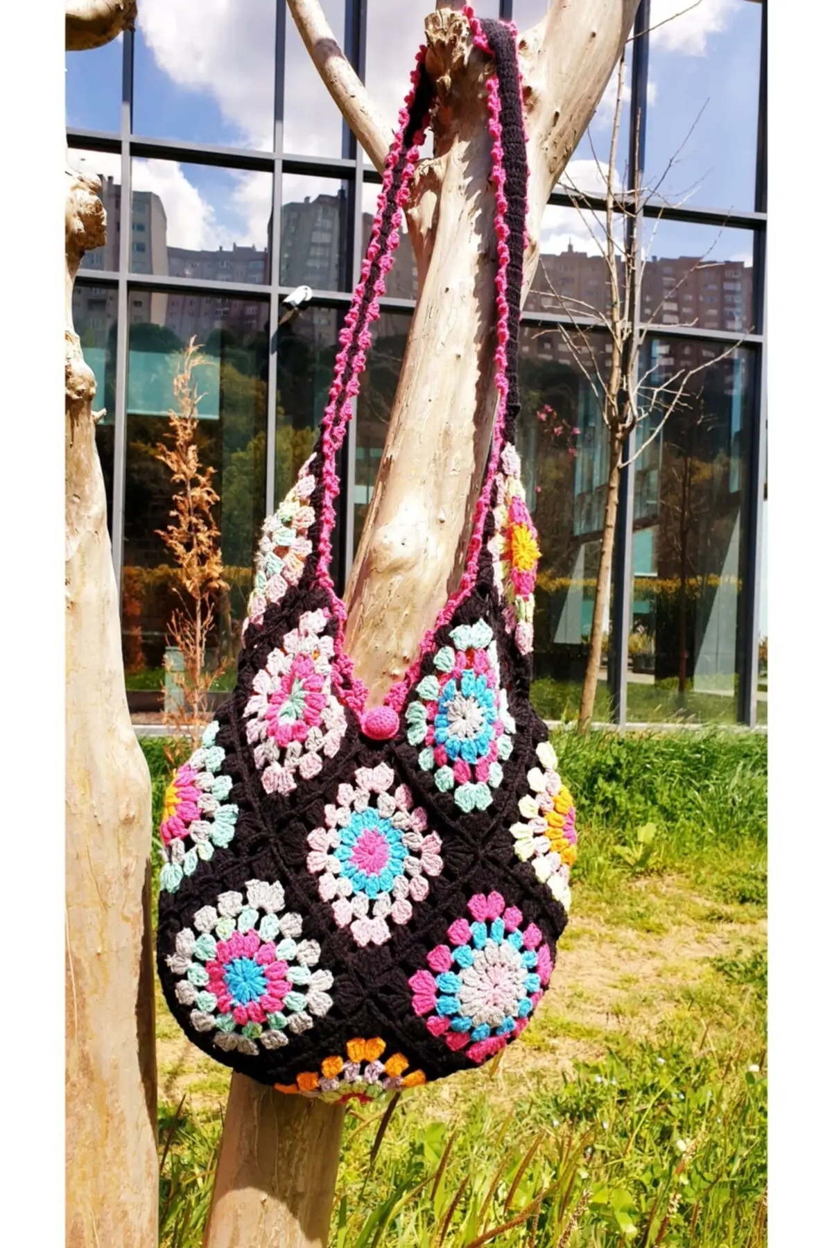 

Uras On Black Color Handmade Knitted Women 'S Shoulder Bag Crochet Tote bag Totebag Women Bag Shoulder bag Handmade