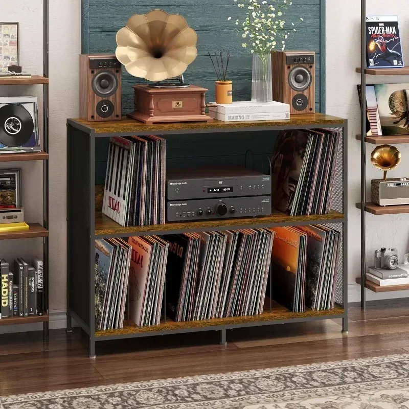 New Model Household Goods Record Player Table Bilateral Vinyl Record Storage Rack Record Player Rack Iron-wood Combination