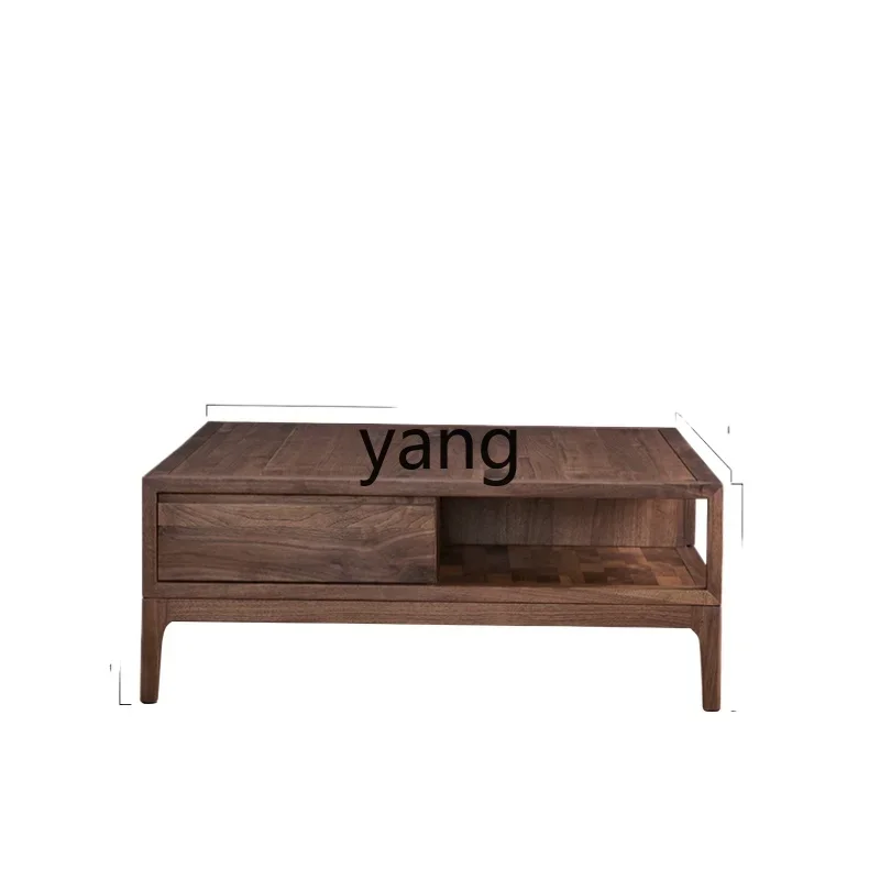 

Yjq Solid Wood Tea Table Simple Living Room Furniture Square Black Walnut Household Square Table