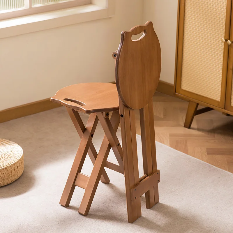

Foldable Stool Household Tall Round Stool Portable Thickened Mazar Kitchen Eating Back Chair Bar High Chair