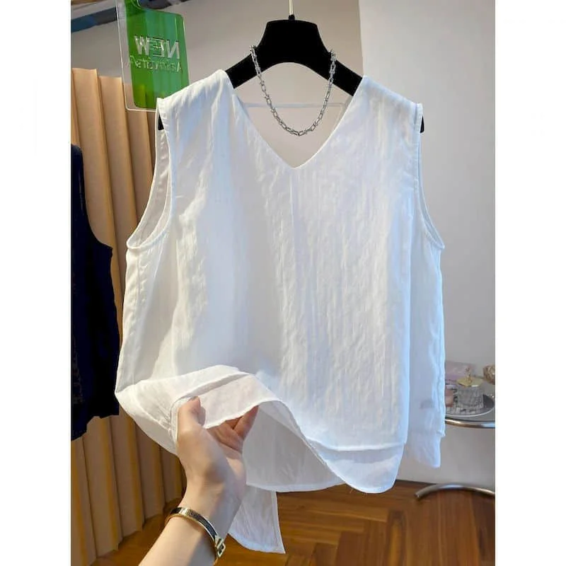 Solid Vests V-neck Loose Korean Style Sleeveless A Hemline Shirts Youthful Styling 2026 Summer Crop Tops Casual Women Clothing