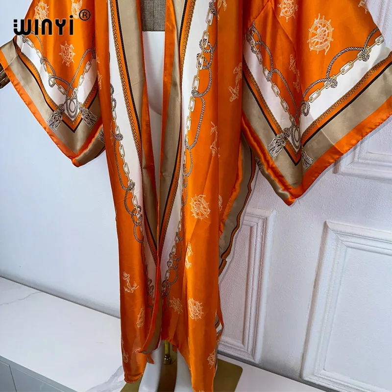 Winyi Kimono Vrouwen Zomer Bohemia Print Vest Met Lange Mouwen Vrouwelijke Kaftan Abaya Strand Outfits Vrouwen Cover Up Boho Maxi Jurk