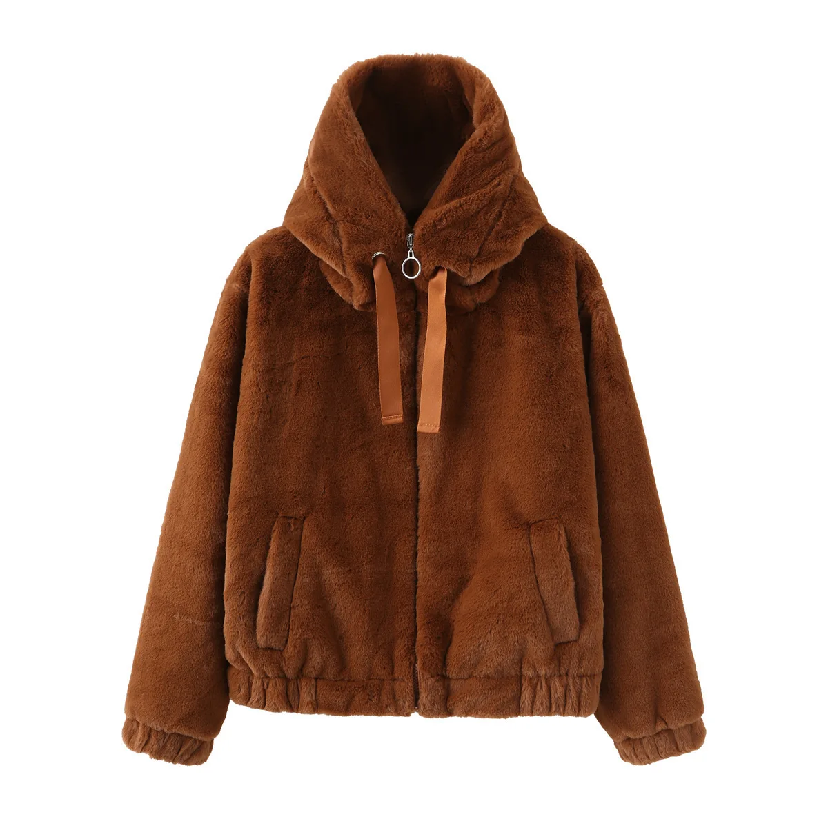 2023 Autumn/Winter New Women's Plush Coat Hooded Long Sleeve Warm Cotton Coat Solid Short Top A996