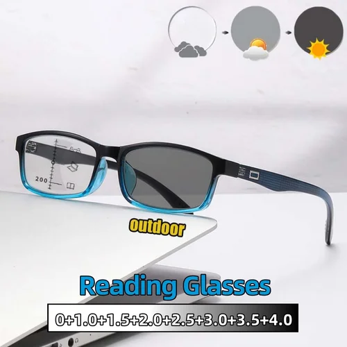 Gafas de lectura multifocales fotocromáticas de moda, gafas de visión de lejos con gradiente de Color, montura cuadrada pequeña, dioptrías de 0 a + 4,0