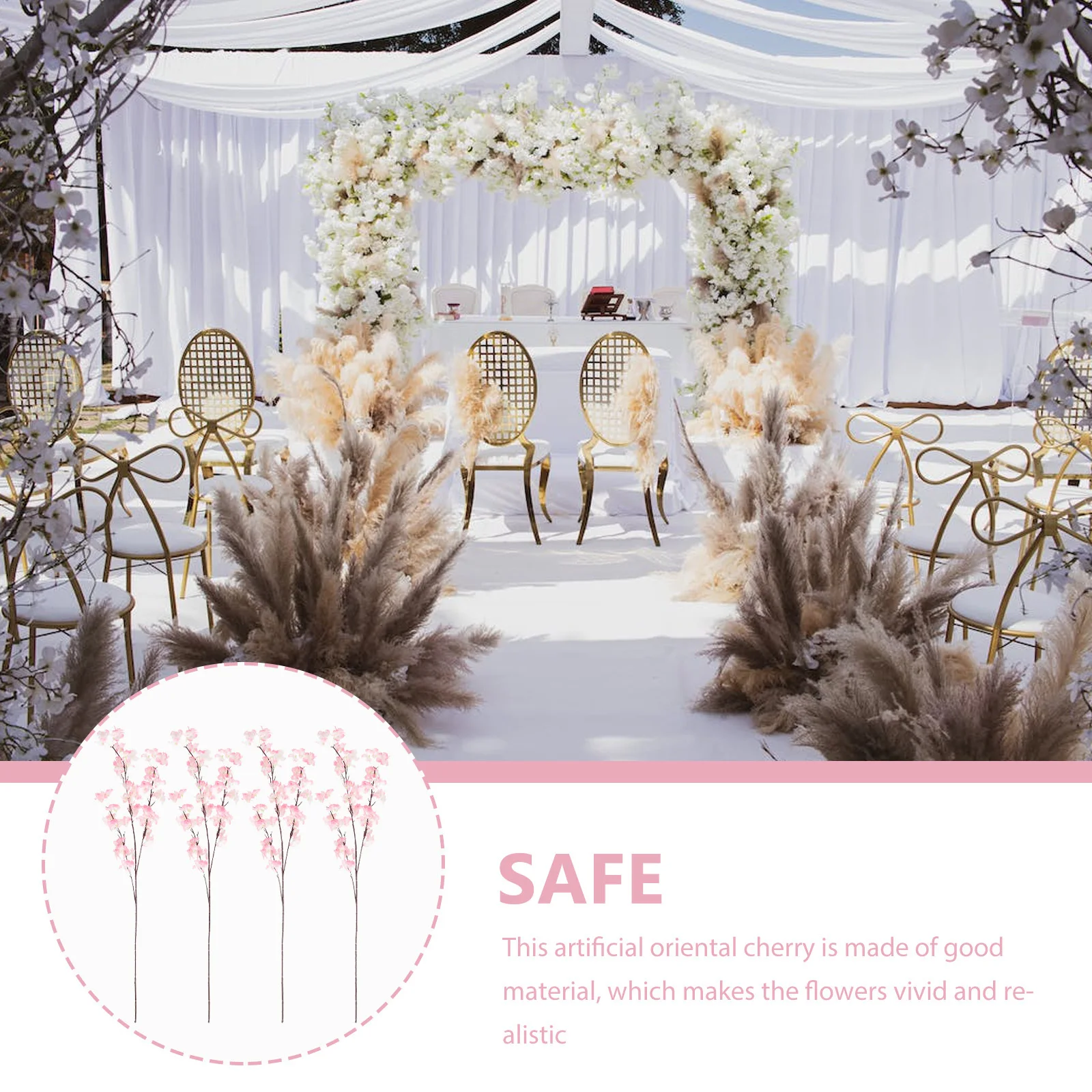 

4Pcs Simulated Cherry Blossom Branches Realistic Artificial Flower Stems for Vase Decor Wedding Party Home Office DIY