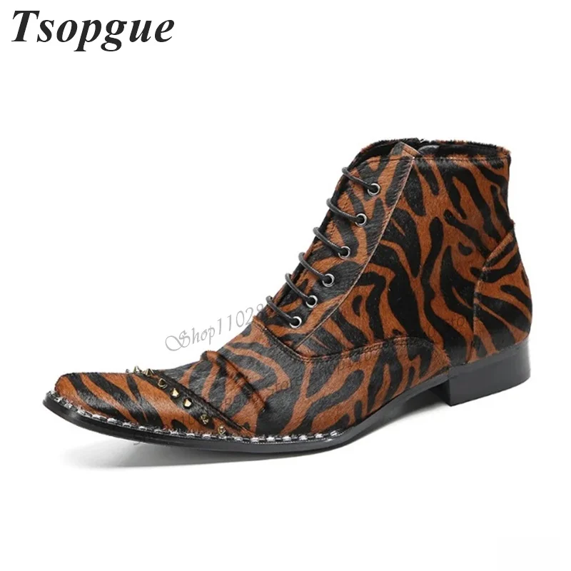 

Mixed Color Animal Skin Rivet Decor Chelsea Men Shoes Men's Pumps Side Zipper Runway Casual Party Shoes 2023 Zapatillas Mujer