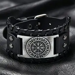HNSP Viking Rune Leather Bracelet For Men Punk Street Style Jewelry Accessory