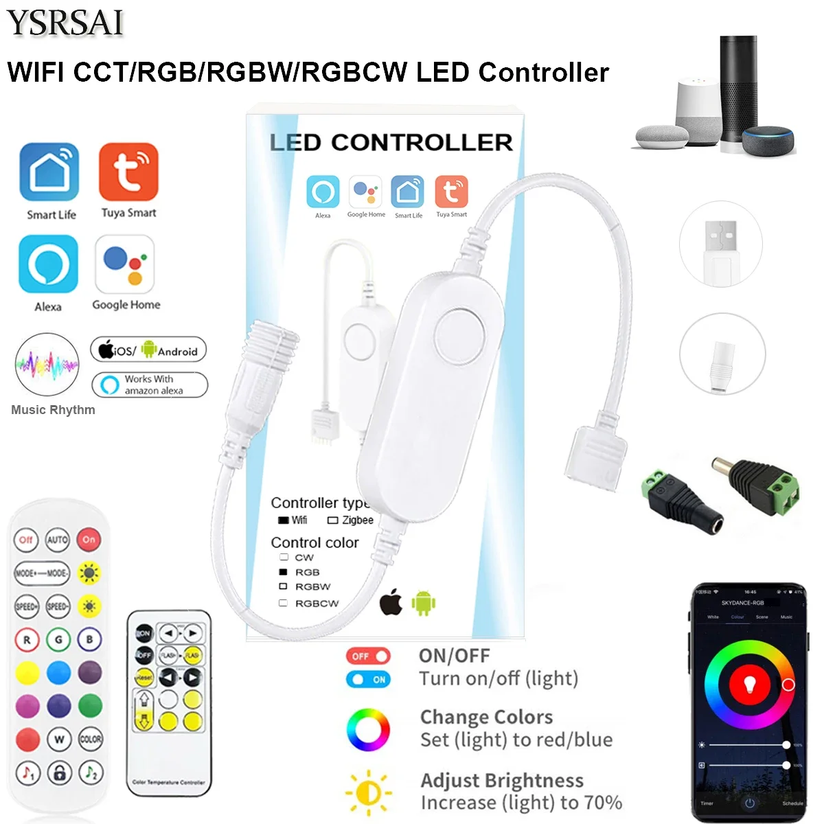 Tuya Smart Life APP 5-24V Wifi DW/CCT/RGB/RGBW led Light Strip Wireless Remote Controller Smart Home work with Alexa Google Home