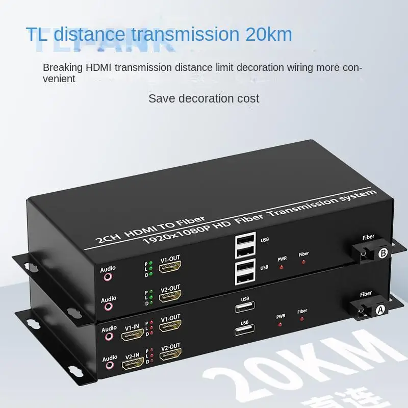 2 Channel HDMI Fiber Optic Extender KVM 1080P HDMI Video Audio Transmitter Receiver with USB Keyboard Mouse Port