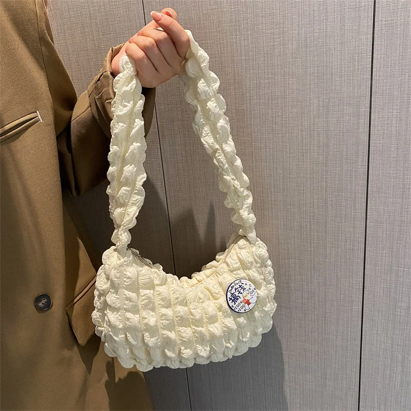 Soft Cloud Bubbles Ruched Handbags for Woman Girls Quilted Padded Underarm Bag Crossbody Casual Shopping Shoulder Bag Cute Purse